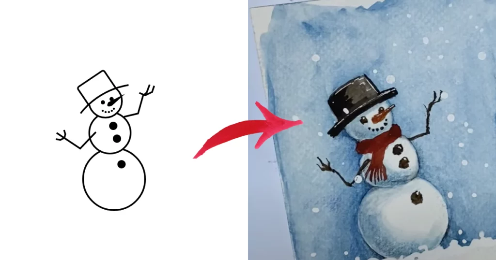 illustratie van sneeuwpop tekenen en schilderen
