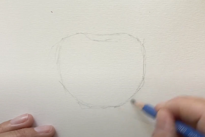 Schets van een appel als voorbereiding op een appel schilderen